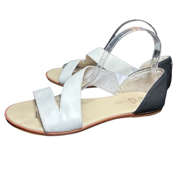 YOSI SAMRA Casey Crossover Leather Sandal WCE-200-715 Biscotti Black/White Sz 9 - Picture 1 of 11